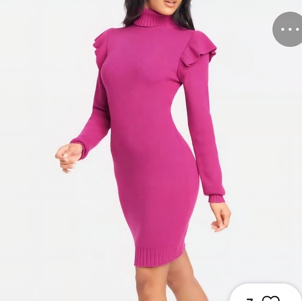 bebe NWT Rose Violet Ruffle Long Sleeve Sweater Dress Sz Small